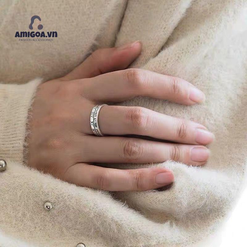 Nhẫn Kỹ Thuật Số La Mã Phong Cách Retro Cho Nam Và Nữ