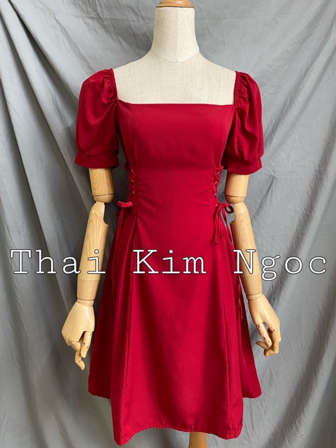 Đầm cổ vuông đan eo 3 màu siêu xinh