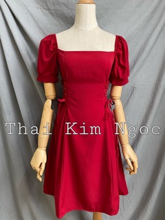 Đầm cổ vuông đan eo 3 màu siêu xinh