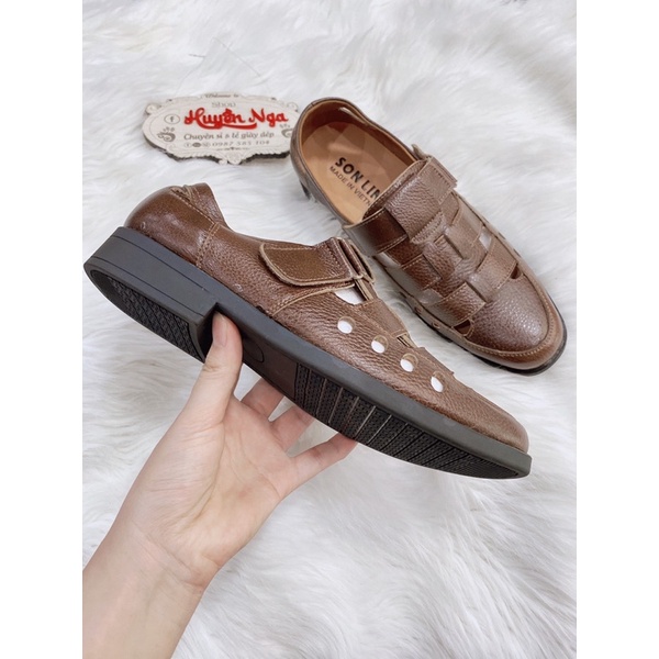 Giày da nam thoáng lỗ mùa hè,giày hè nam màu nâu quai dán
