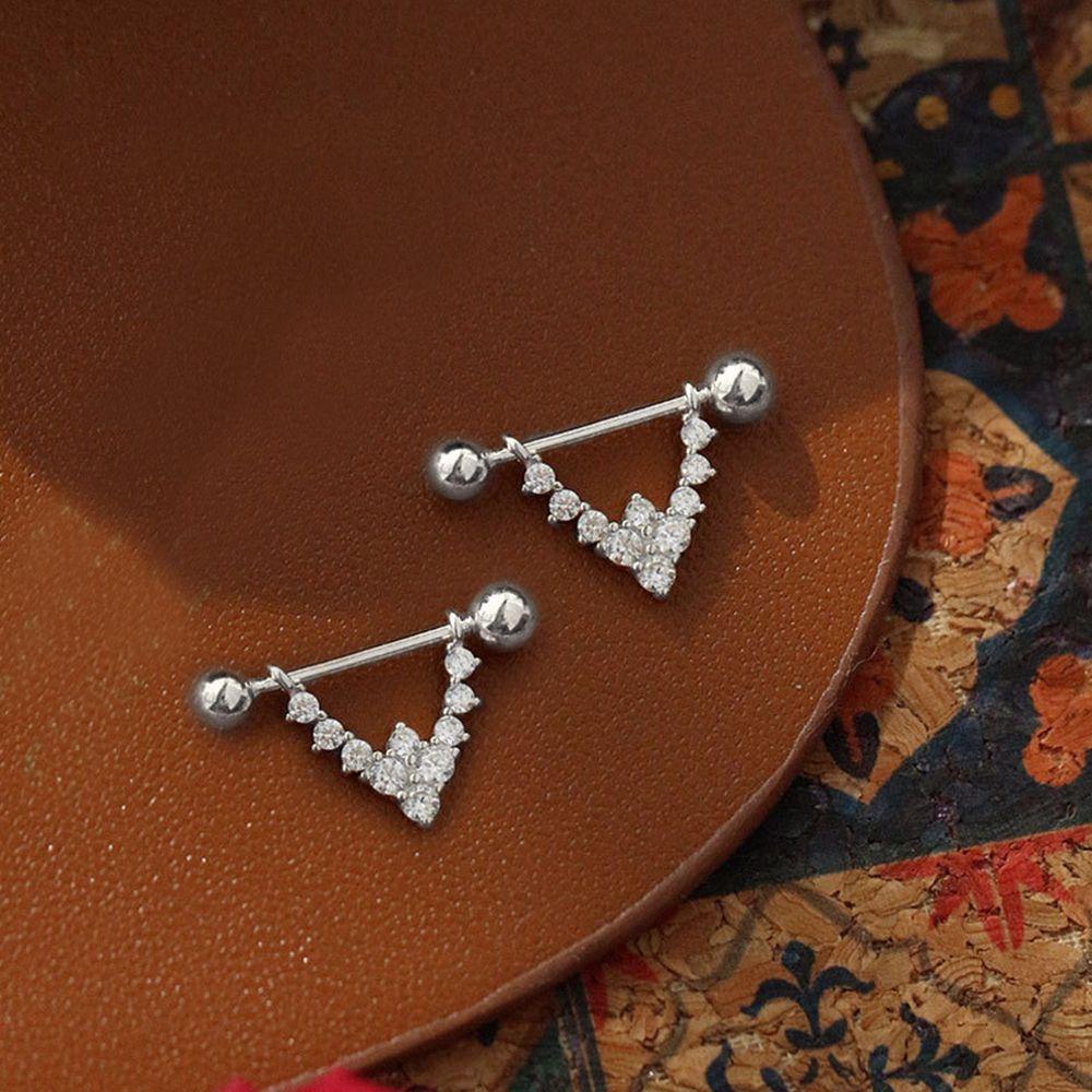 Khuyên Tai Hình Tam Giác / Chữ U Đơn Giản Phong Cách Hàn Quốc|Bông Tai Chữ V Đính Đá Thời Trang