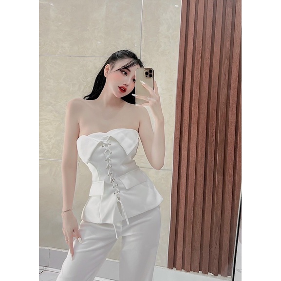 _  Set áo ống đan dây mắc cáo + quần dài