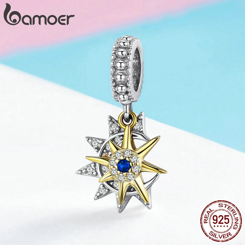 Mặt trang sức BAMOER SCC1135 bằng bạc 925 họa tiết mặt trăng và mặt trời đính zircon giả