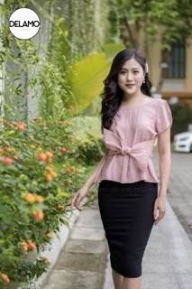 Áo sơ mi buộc nơ eo đũi lụa