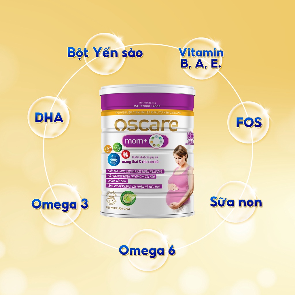 Sữa Bầu Tăng Cường Sức Đề Kháng, Bổ Sung Dinh Dưỡng Cho Mẹ Và Bé OSCARE Mom+ Hộp 900g
