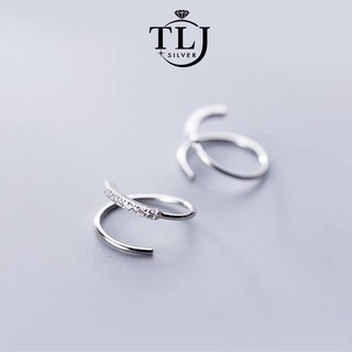Khuyên tai bạc Tlee, bông tai xoắn vòng nhẹ nạm đá cao cấp - TleeSilver