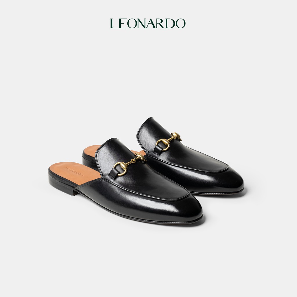 Giày sục nam sang trọng Slippers da nhập khẩu thương hiệu Leonardo