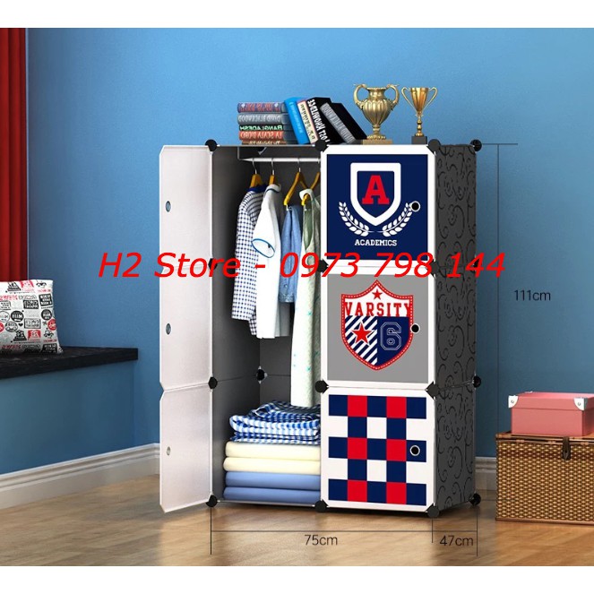 TỦ NHỰA GHÉP 6 Ô ĐEN CỬA LONDON CHO BÉ TRAI SIÊU ĐẸP