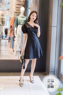 Bigsize Đầm đen cổ tim lưới D148