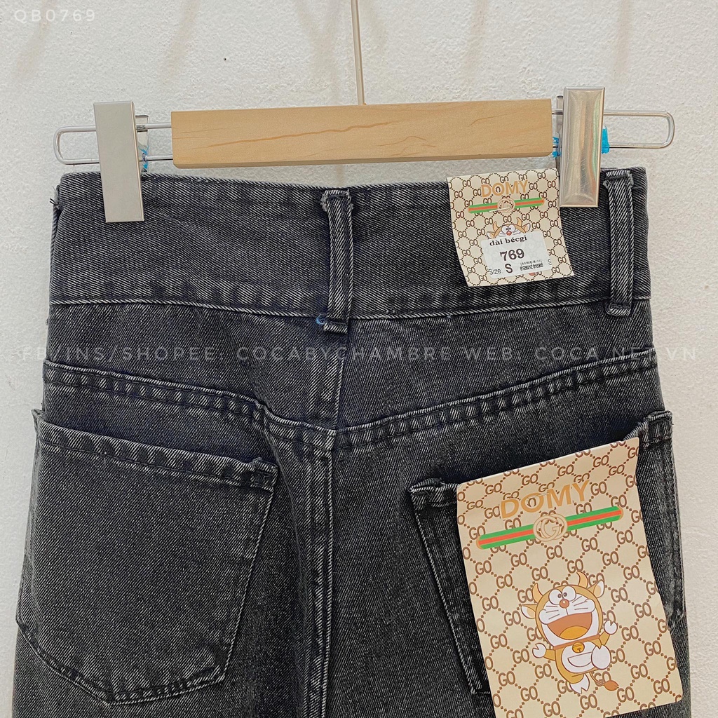 [QB0769] Quần jeans Baggy cạp cao 2 cúc rách gối mã 769 (Có sẵn/Ảnh thật)