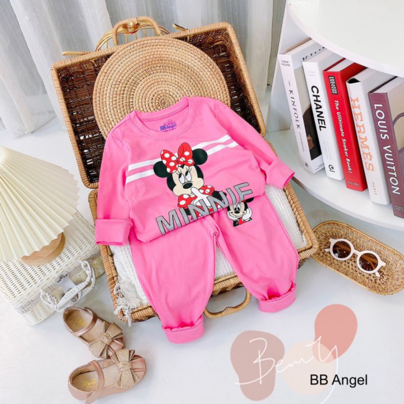 [size 10-20kg] Bộ thu đông dài tay bb angel minie chữ nổi cực đẹp 100% cotton Sài Gòn loại 1