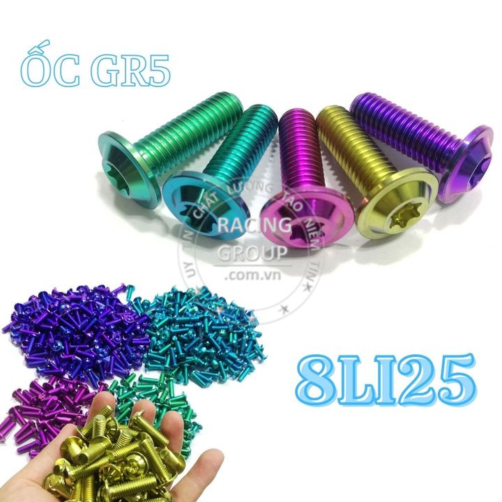 Ốc GR5 Titanium  8li25 Không Gờ gắn Đĩa cho nhiều loại xe