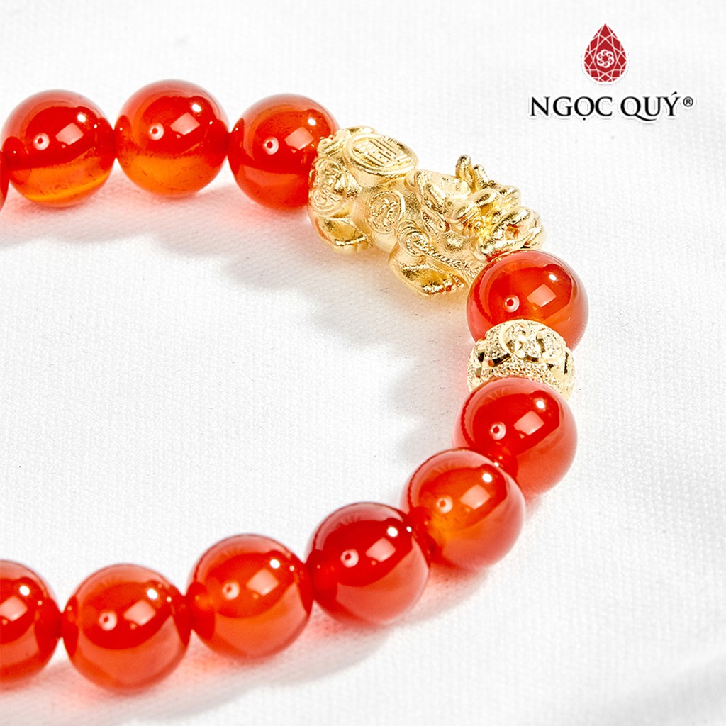 Vòng Mã Não Đỏ Phối Tỳ Hưu Bạc Mạ Vàng 24K Size Hạt 8mm - Ngọc Quý