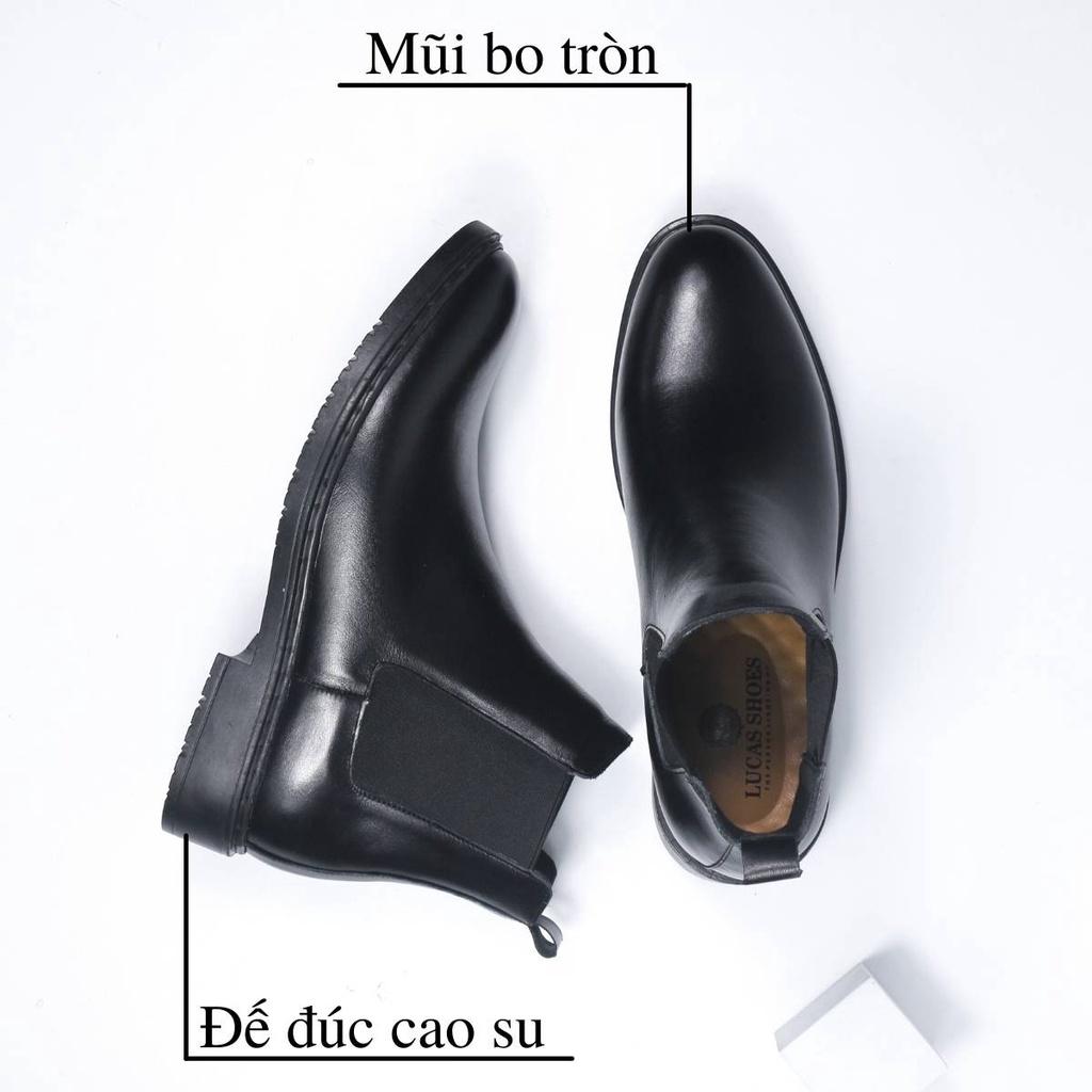 Giày Chelsea Boots Classic Nam Lucas Shoes, Boots công sở da bò thật, cổ cao mũi tròn, đế cao su đúc có khâu đế-BH 1 năm