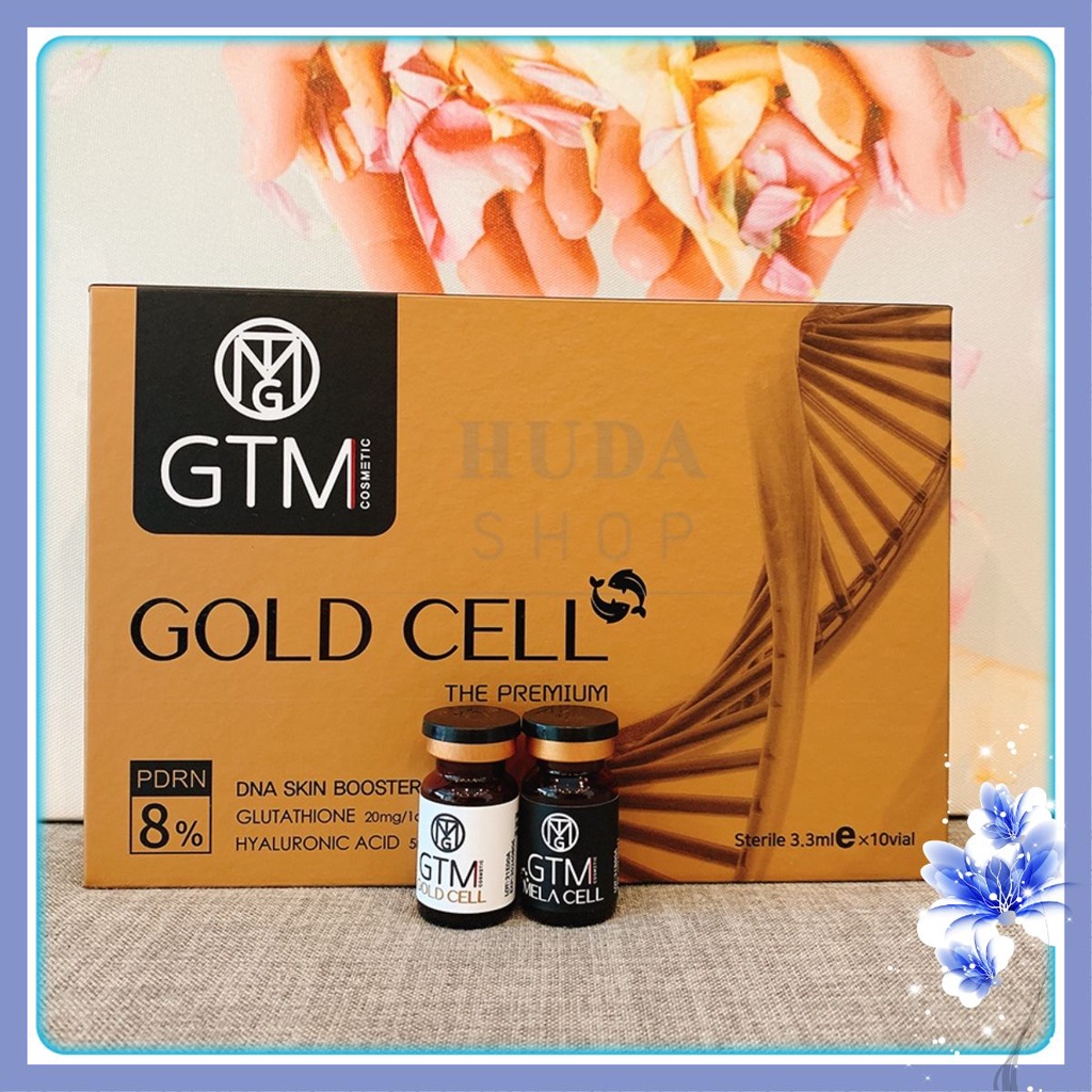 Cặp tinh chất căng bóng trắng sáng DNA cá hồi GTM Gold Cell 8% vàTinh chất mờ nám GTM Melacell chuẩn Hàn - Huda shop