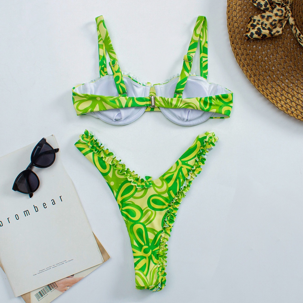 Bộ Đồ Bơi Bikini Eo Thấp Có Gọng Nâng Ngực In Họa Tiết Hoa Màu Sắc Kẹo Ngọt Dành Cho Bạn Nữ H450