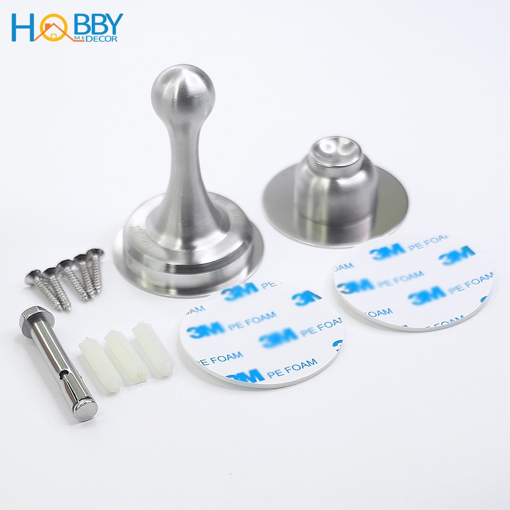 Bộ chặn cửa Inox 304 HOBBY Home Decor CC1 dán nền gạch men kèm keo dán 3M và đinh ốc có nam châm giữ cửa