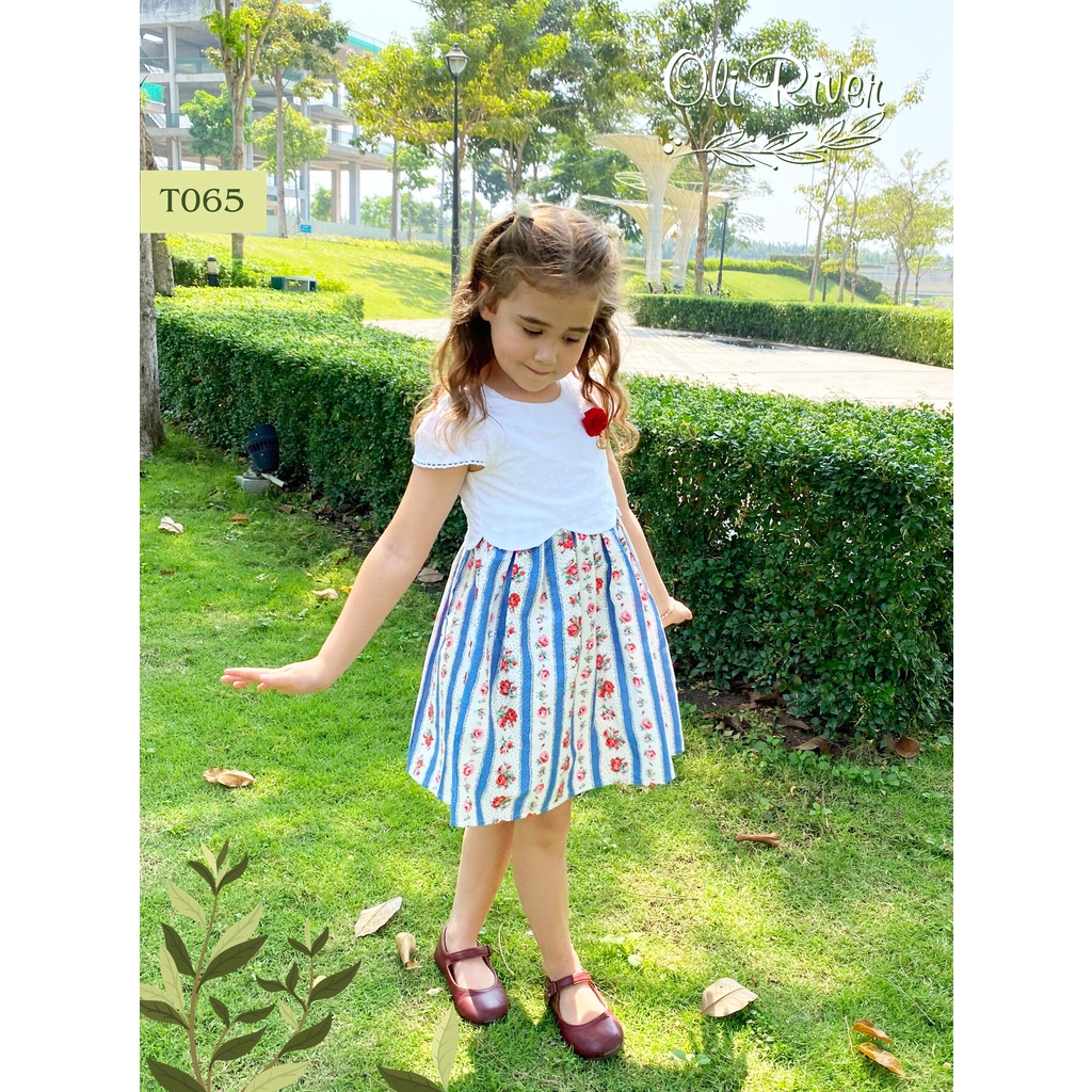 (1->10 tuổi) Váy đầm trắng liền thân Oli River siêu xinh cho bé gái (T065)