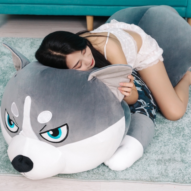 Gấu bông chó Husky gối ôm thú nhồi bông hình thú siêu to chất liệu nhung mềm mịn dễ thương BUMBEAR SHOP