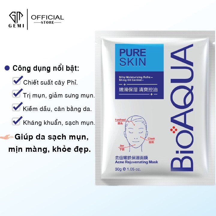 Mặt Nạ Dưỡng Trắng Pure Skin 🌿𝑭𝒓𝒆𝒆𝒔𝒉𝒊𝒑🌿 Xóa Tan Mụn BioAQUA - Sạch Nhờn, Hết Mụn Mặt Nạ Dành Cho Da Dầu Mụn | BigBuy360 - bigbuy360.vn