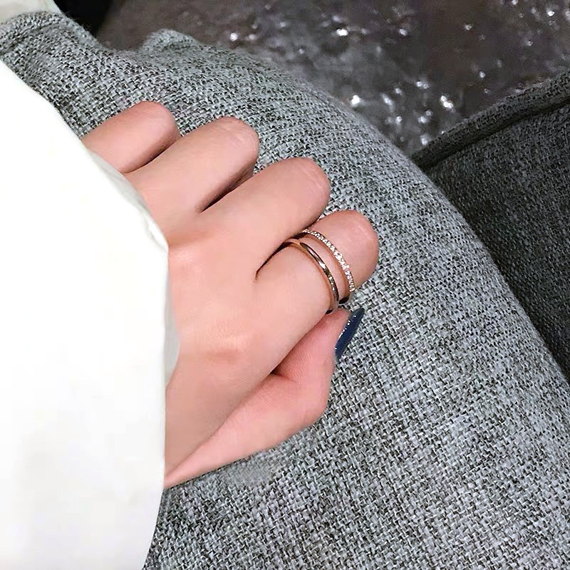 Nhẫn Mạ Vàng Hồng 18K Hai Lớp Đính Đá Kim Cương Phong Cách Hàn Quốc Thời Trang Cho Nữ