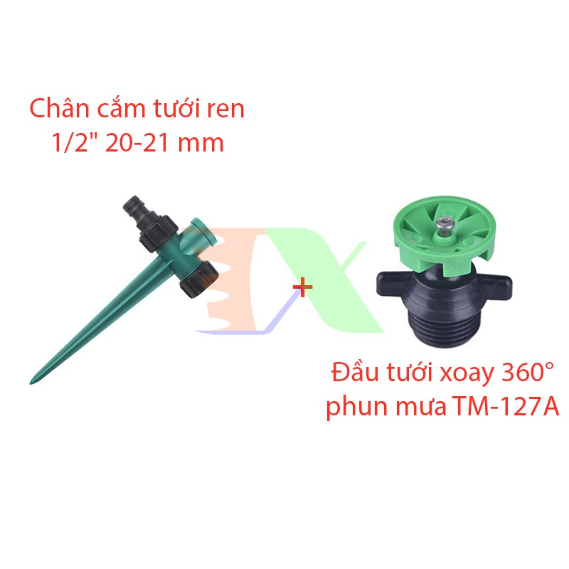 Đầu tưới xoay 360° phun mưa TM-127A, Tưới phun xòe + Chấn cắm