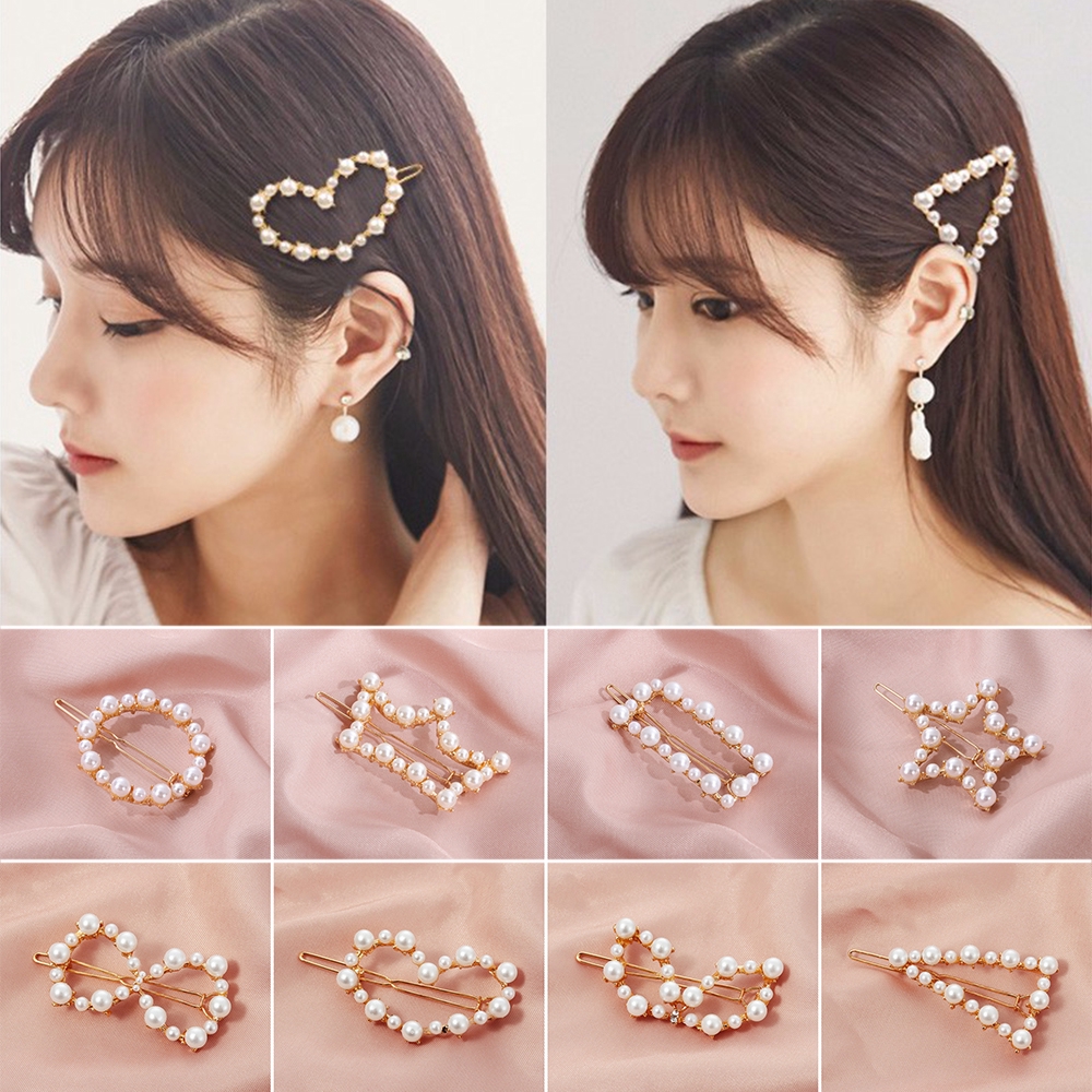 Kẹp tóc kim loại đính hạt giả ngọc trai