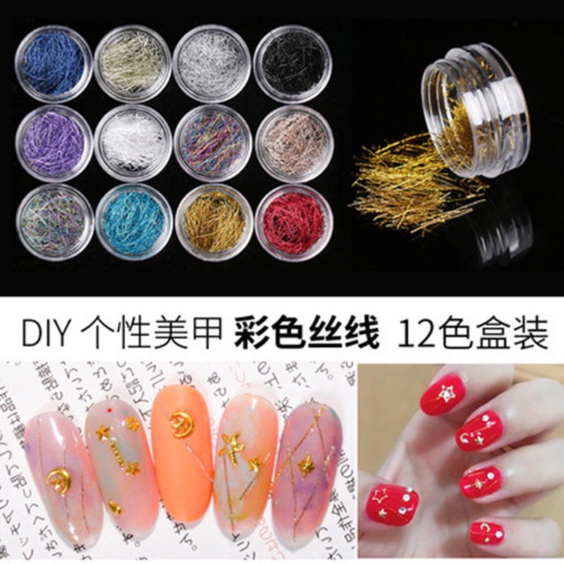 sét phụ kiện dây nail , phụ kiện trang trí móng cực dễ skinnail sét 12 hũ , thoải sức sáng tạo thiết kế mẫu theo ý thích