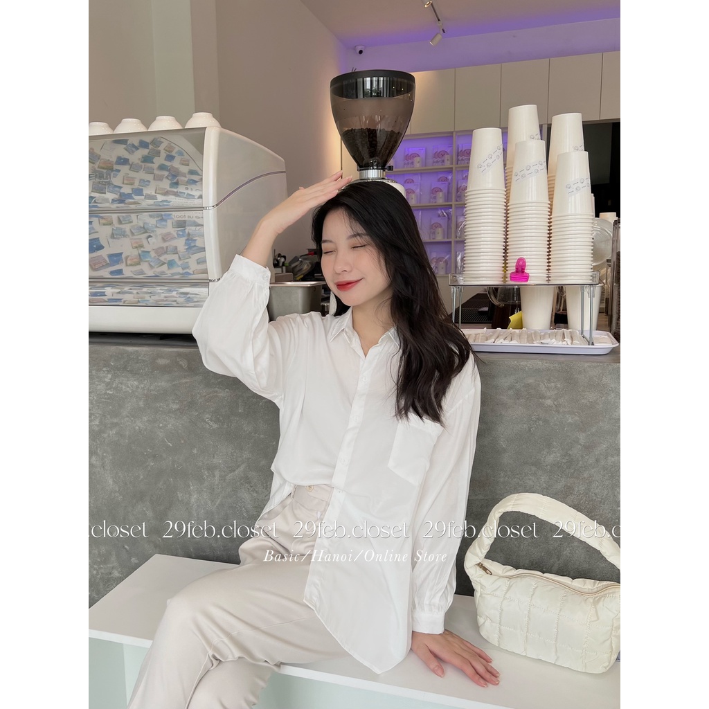 [Ảnh thật/Video] Áo sơ mi lụa hàn oversize tay phồng - 29feb.closet