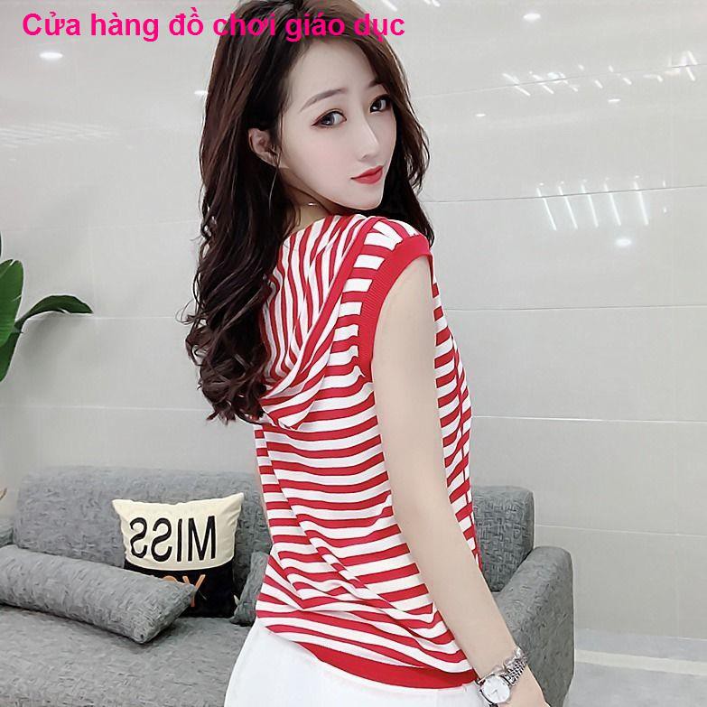 SHOP XINH Trạm châu Âu 2021 Mùa hè Phụ nữ mới Áo trùm đầu Hàn Quốc thun rộng Kích thước lớn Chất béo sọc MM