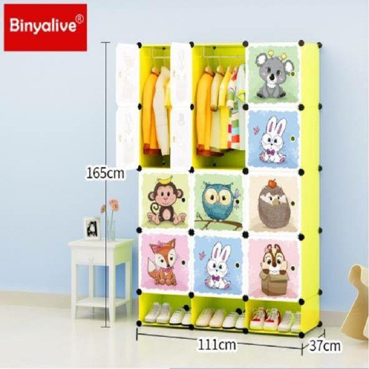 Tủ nhựa ghép-Tủ đựng quần áo 12 ô và 3 ô giày