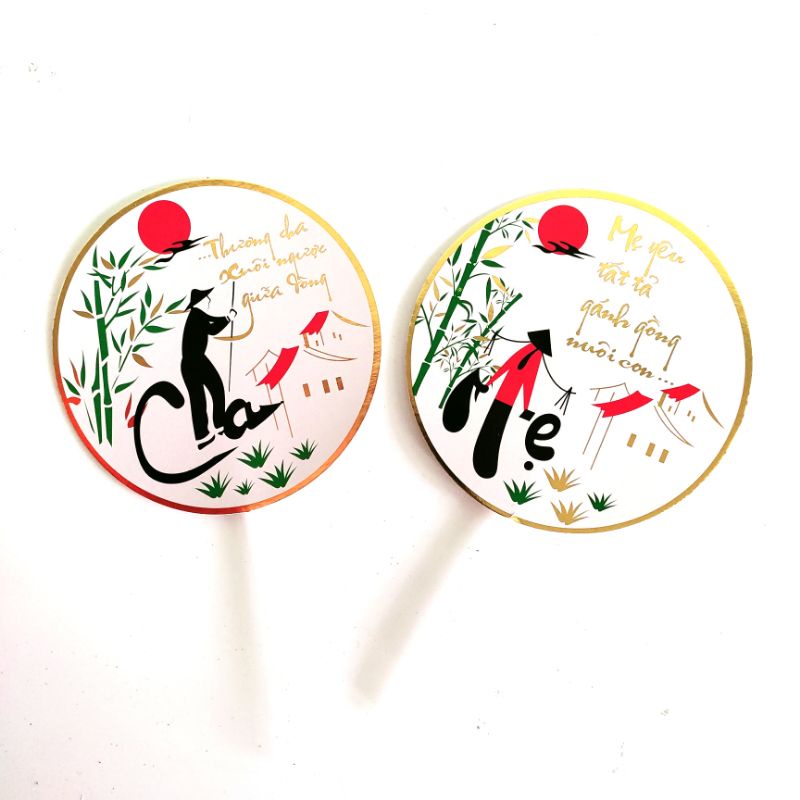 set 5 que cắm gánh cha, gánh mẹ trang trí bánh kem