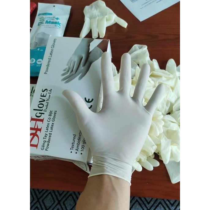 Hộp 50 đôi (100 chiếc) Găng tay cao su y tế Bee Glove Latex , có bột chính hãng Có Bột Màu Kem 6.0gr - Size S,M,L