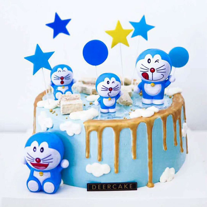 Phụ kiện trang trí bánh kem sinh nhật - Túi 4 mèo Doraemon, Doremon trang trí bánh