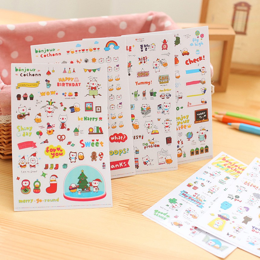 Bộ 6 tờ Sticker Hàn Quốc Xinh Xắn
