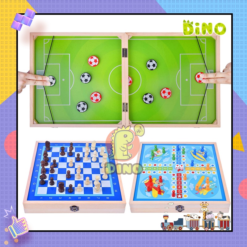 Bộ cờ đa năng 3 trong 1 Cờ vua/Cờ búng/Cờ Ludo ( Cờ cá ngựa), Đồ chơi trẻ em chất liệu gỗ cao cấp - DINO