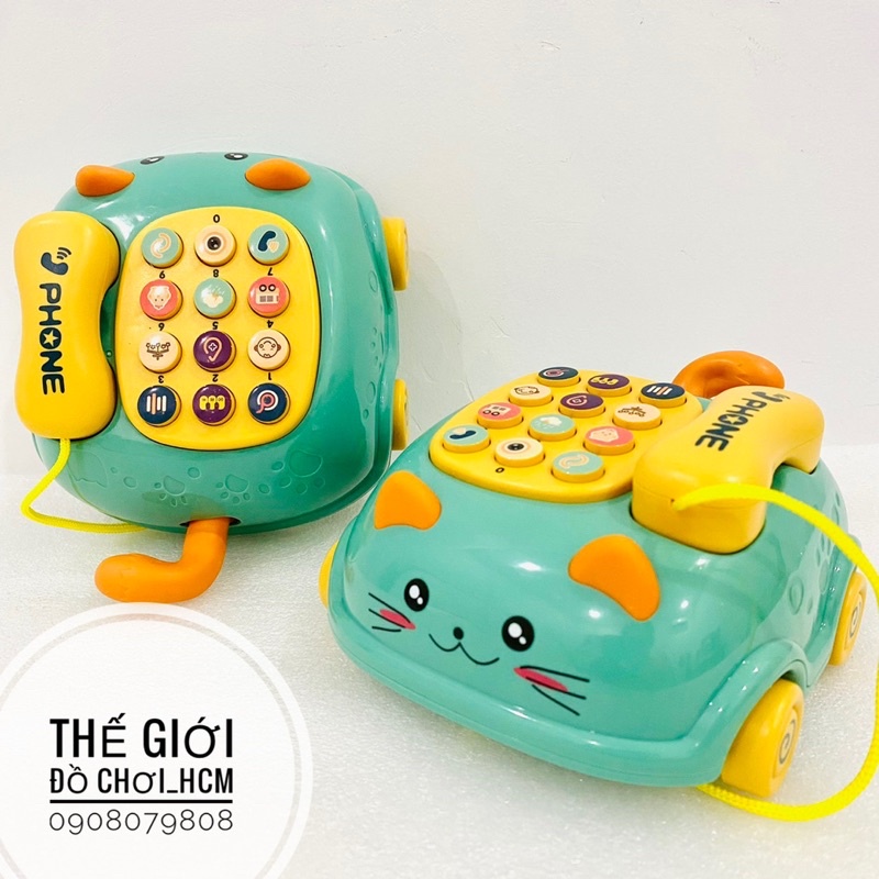 [VỪA MÈO-VỪA Ô TÔ] Điện thoại xe ô tô kéo theo chú mèo cưng có đèn nhạc có quẩy đuôi dễ thương