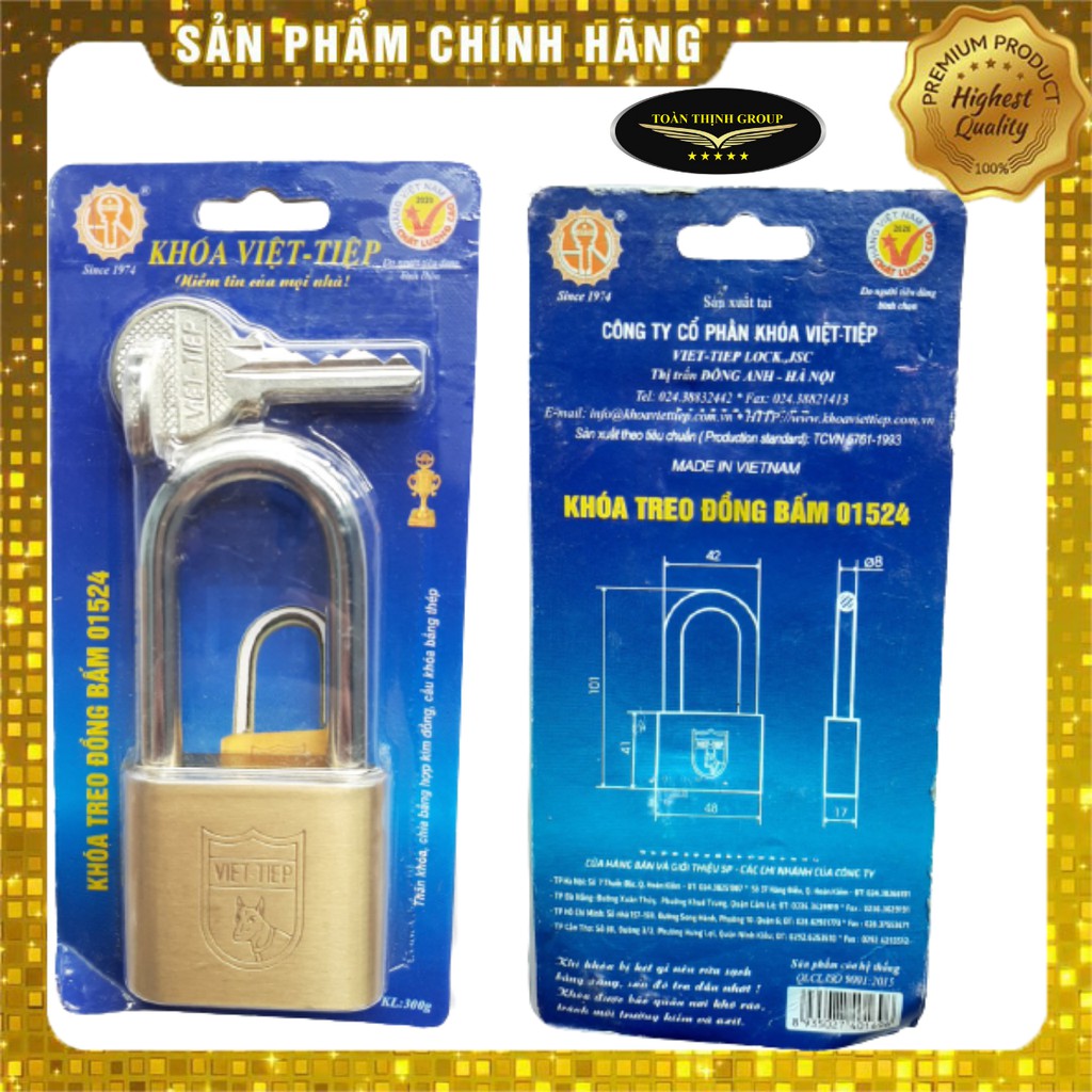 Ổ Khóa Việt Tiệp Càng Dài 5 Phân Mã 01524 Chính Hãng, Chất Liệu Đồng, Chống Trộm Và Chống Cắt, Siêu Bền