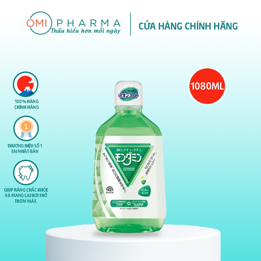 Nước Súc Miệng Bạc Hà Mondahmin Nhật Bản Cho Hơi Thở Thơm Mát, Sạch Khuẩn, Bảo Vệ Nướu MOUTHWASH PEPPERMINT 1080ml