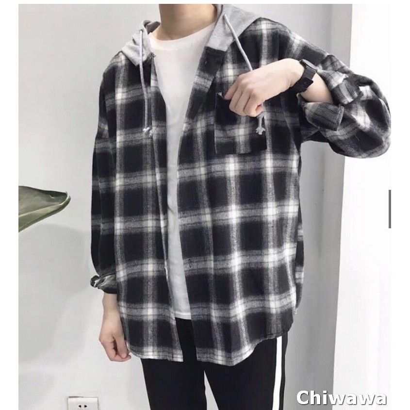 Áo khoác nam nữ Amozo 022 đẹp như diễn viên Hàn Quốc, có mũ phối sau màu trắng đen