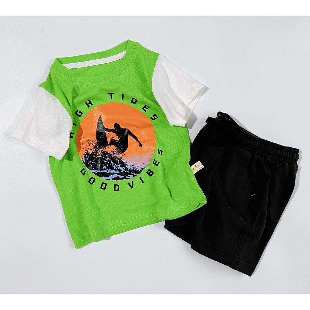Bộ quần áo thun cotton cộc tay bé trai