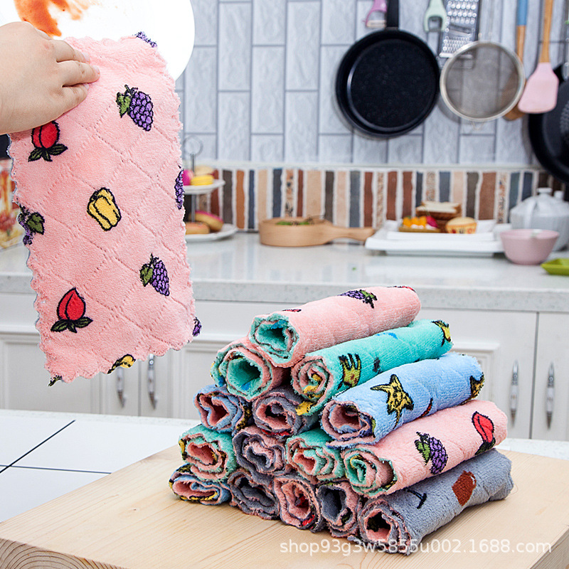 Khăn Lau Chén Đĩa Hai Mặt In Hoạt Hình Siêu Mịn Đa Năng Dành Cho Nhà Bếp