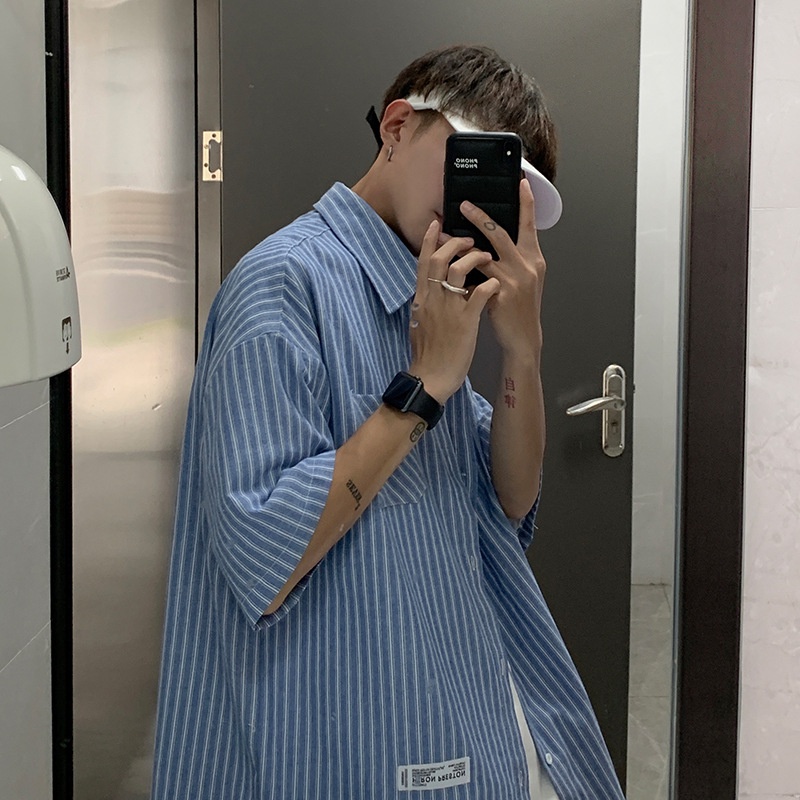 Áo sơ mi ngắn tay họa tiết sọc thời trang nam trẻ trung