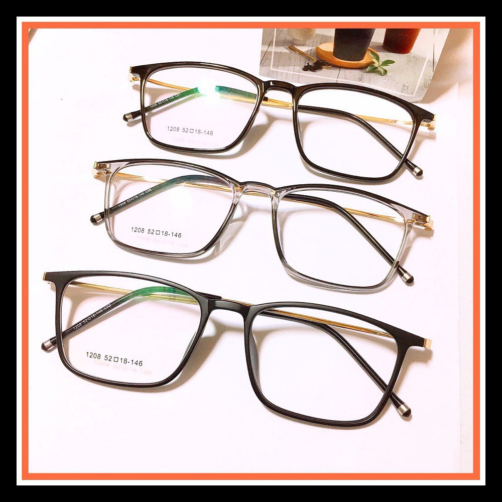 [Gía siêu rẻ] Gọng Kính vuông 1208 đã đeo là XINH -Nhận Cắt Mắt-Tặng kèm hộp+khăn+Chai nước lau kính