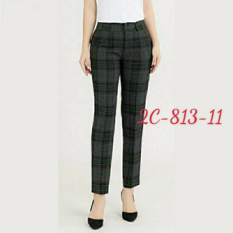 Quần tây Thái Hòa 9 tấc 2 ly chìm màu đen kẻ caro chìm 2C-813