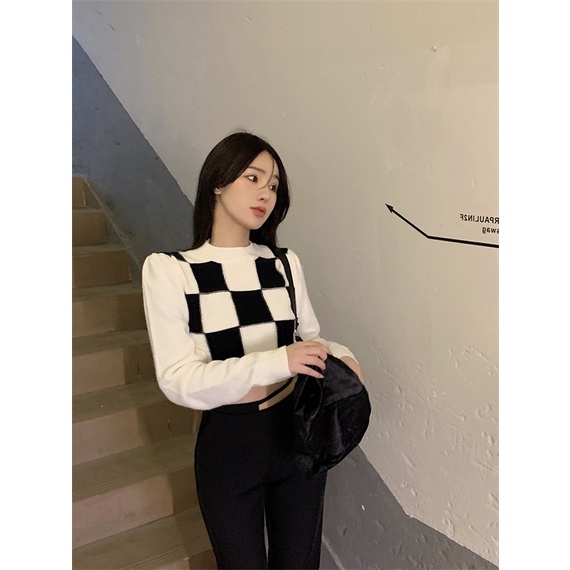 QKOOLE  Áo Sweater Dệt Kim Tay Dài Phong Cách Hàn Quốc Cho Nữ
