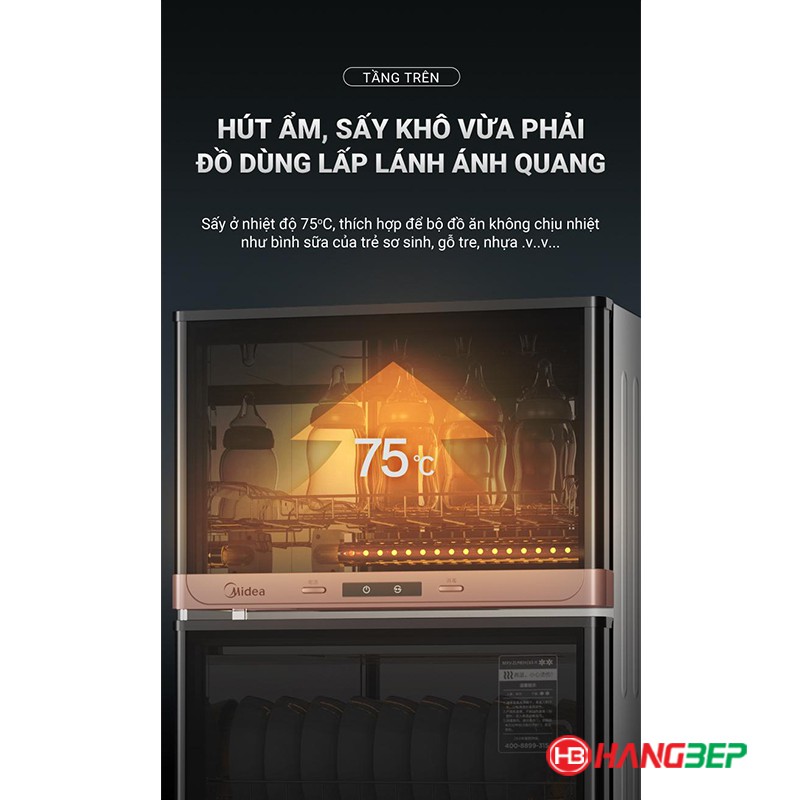 Tủ sấy ly chén bát diệt khuẩn 2 tầng Midea 77 lít MXV-ZLP80XC65-R