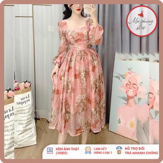 Đầm voan hoa nhí đầm dáng xòe đẹp dáng dài sang chảnh [Loại 1] Ảnh thật - maiphuongshop