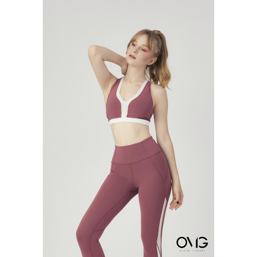 Bộ đồ tập Gym, Yoga Nữ OMG Sport kiểu quần dài áo bra cổ V phối lưới- màu Đỏ - BG086_RD