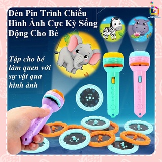 Đồ chơi Đèn pin chiếu hình cho bé 10 tấm chiếu 80 hình, đèn pin kể chuyện cho bé